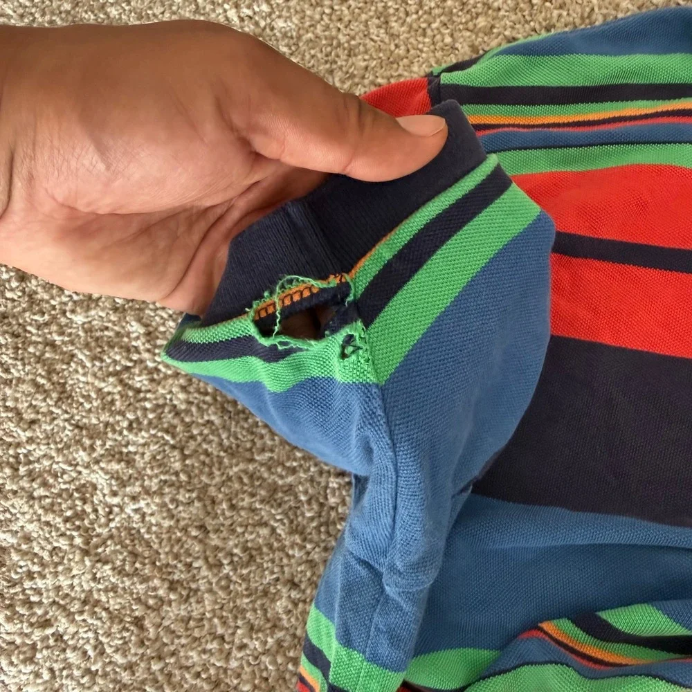 Polo Ralph Lauren Polo Shirt Men XL Multi Color Striped Short Sleeve Repair